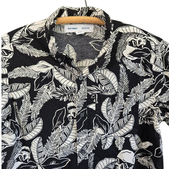 Old Navy Boys Black Tropical Skull Print Shirt Short Sleeve XL (14-16) - Picture 6 of 9